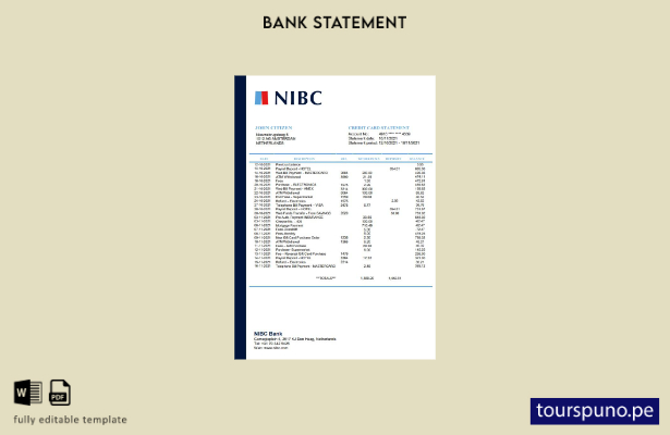 listo para imprimir plantilla de word   extracto bancario NIBC de los Países Baj